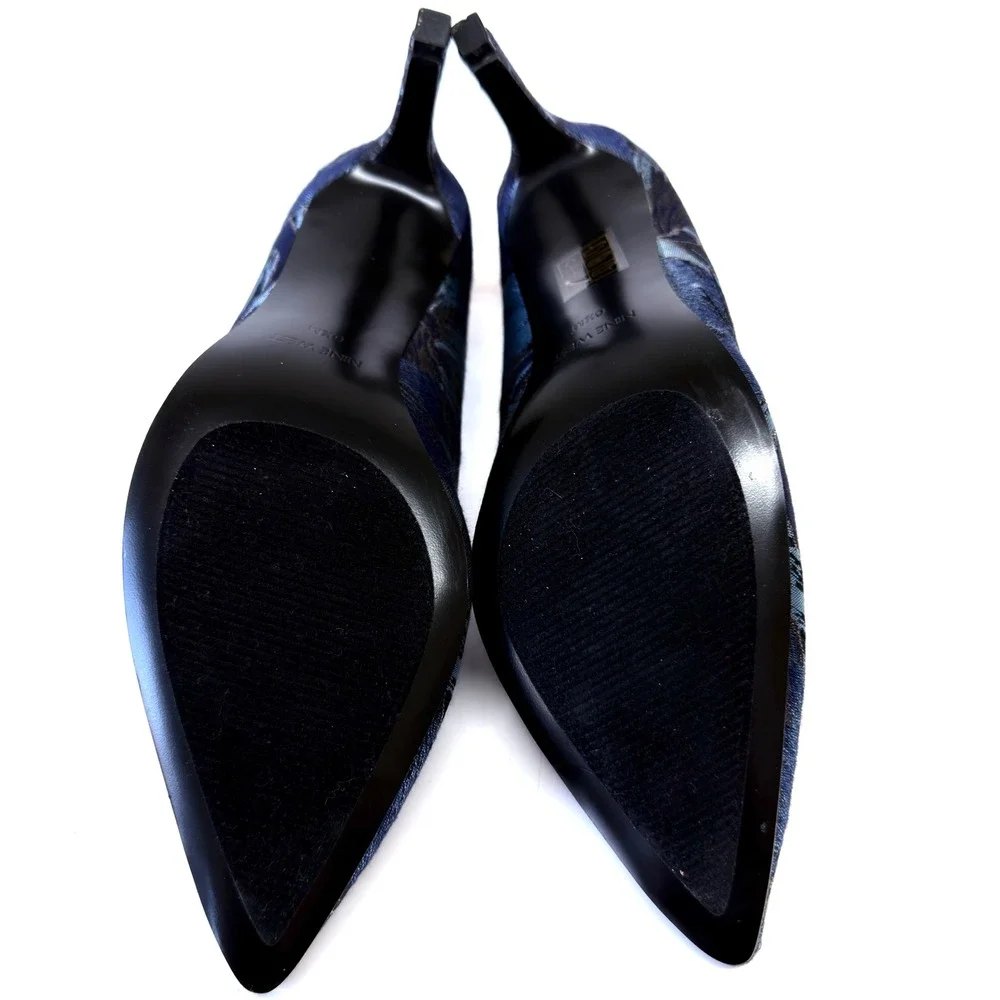 Nine West Eara Blue Black Floral Jacquard Pointed Toe Pumps Heels NW7EARA 6.5M - Picture 8 of 9
